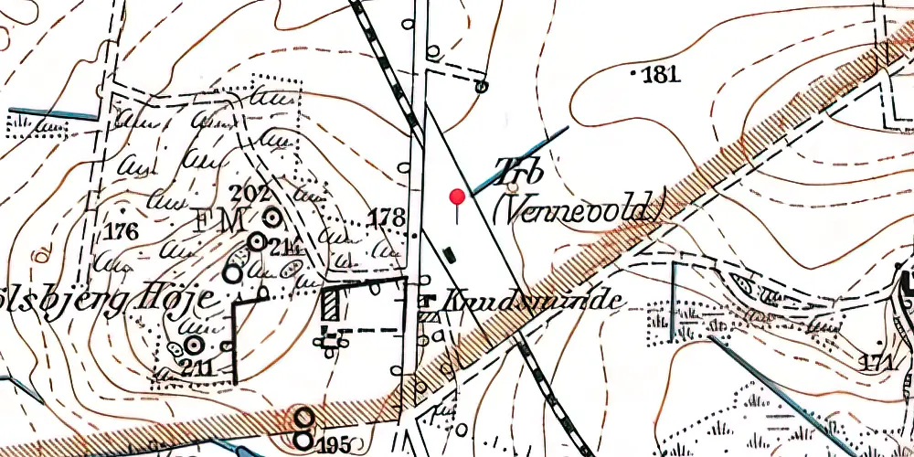 Historisk kort over Vennevold Station Historisk kort over Vennevold Station