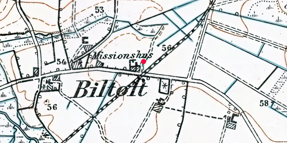 Historisk kort over Biltoft Trinbræt med Sidespor Historisk kort over Biltoft Trinbræt med Sidespor