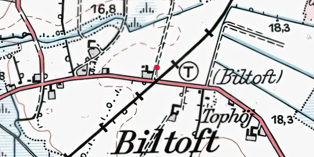 Historisk kort over Biltoft Trinbræt med Sidespor Historisk kort over Biltoft Trinbræt med Sidespor