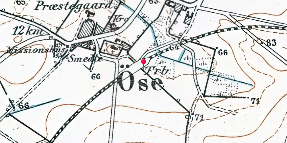 Historisk kort over Øse Trinbræt med Sidespor Historisk kort over Øse Trinbræt med Sidespor