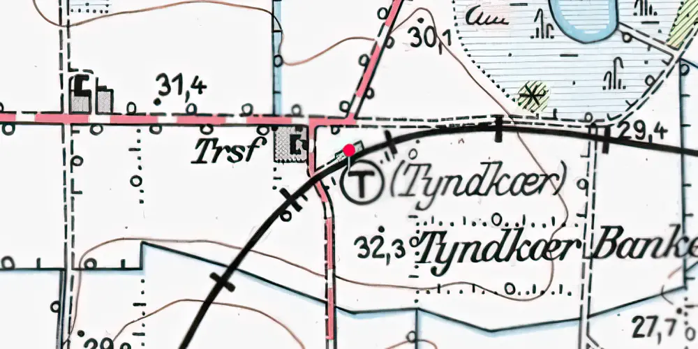 Historisk kort over Tyndkær Trinbræt med Sidespor Historisk kort over Tyndkær Trinbræt med Sidespor