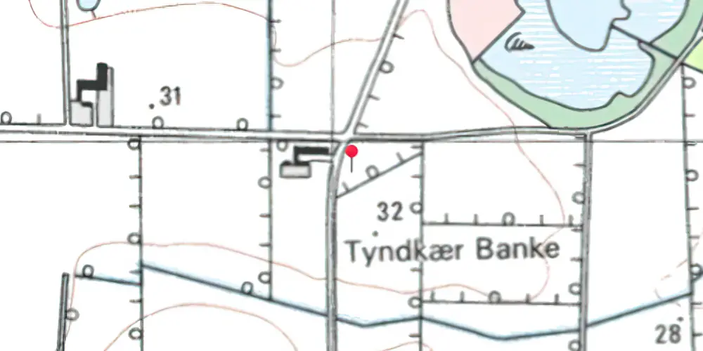 Historisk kort over Tyndkær Trinbræt med Sidespor Historisk kort over Tyndkær Trinbræt med Sidespor