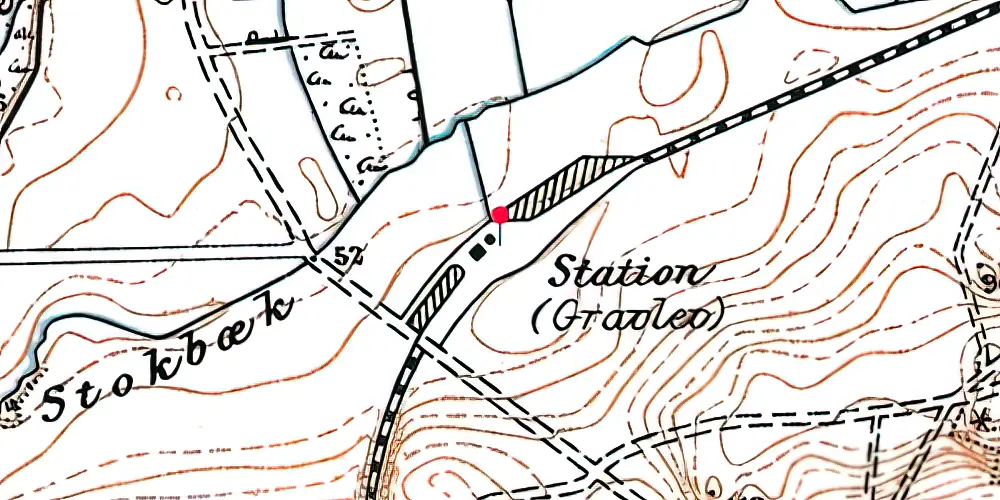 Historisk kort over Gravlev Trinbræt med Sidespor Historisk kort over Gravlev Trinbræt med Sidespor