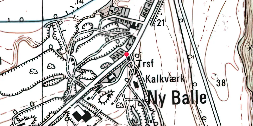 Historisk kort over Ny Balle Trinbræt Historisk kort over Ny Balle Trinbræt