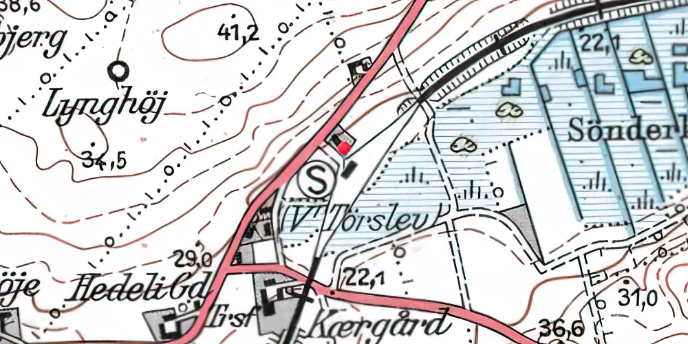 Historisk kort over Vester Tørslev Station