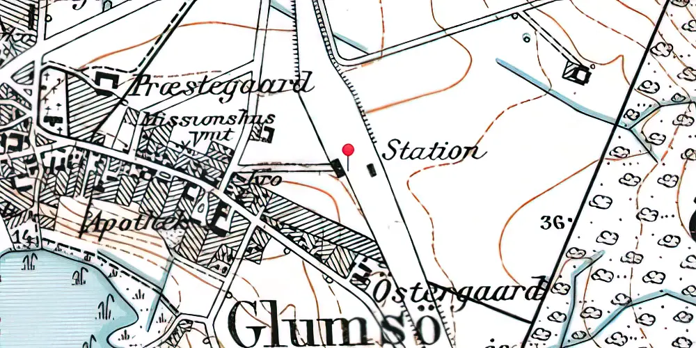 Historisk kort over Glumsø Station [1924-2020]