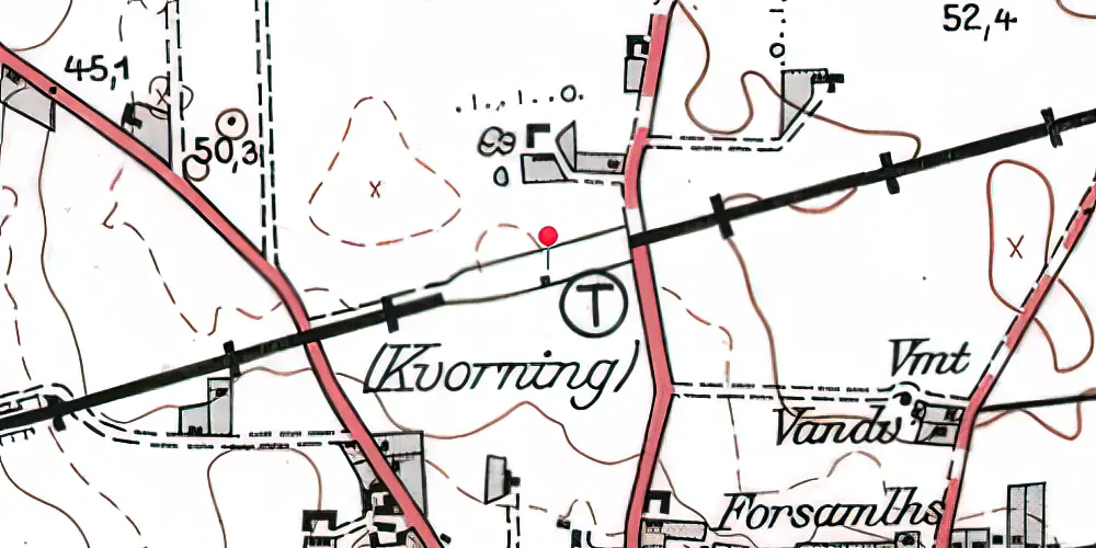 Historisk kort over Kvorning Trinbræt med Sidespor
