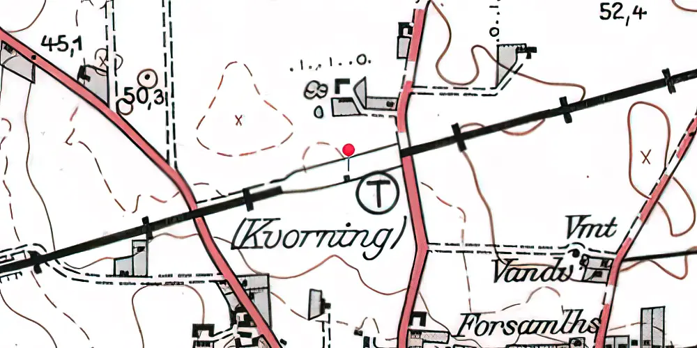 Historisk kort over Kvorning Trinbræt med Sidespor Historisk kort over Kvorning Trinbræt med Sidespor
