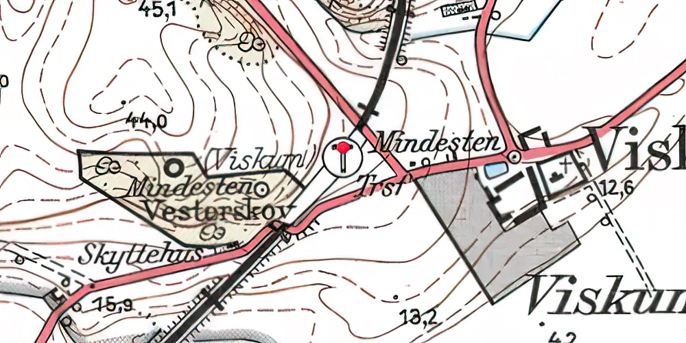 Historisk kort over Viskum Trinbræt med Sidespor Historisk kort over Viskum Trinbræt med Sidespor