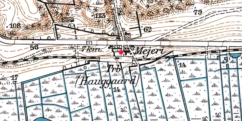 Historisk kort over Hauggaard Trinbræt med Sidespor