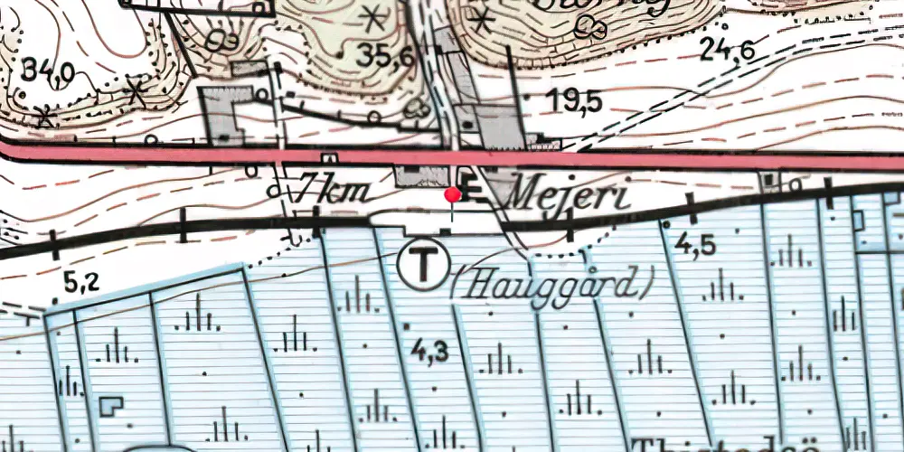 Historisk kort over Hauggaard Trinbræt med Sidespor Historisk kort over Hauggaard Trinbræt med Sidespor