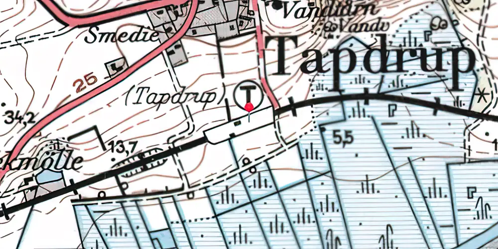 Historisk kort over Tapdrup Trinbræt med Sidespor Historisk kort over Tapdrup Trinbræt med Sidespor