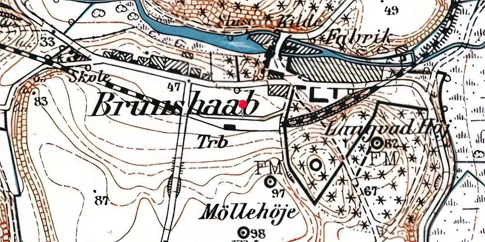 Historisk kort over Bruunshåb Trinbræt med Sidespor Historisk kort over Bruunshåb Trinbræt med Sidespor