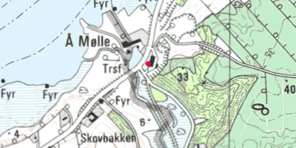 Historisk kort over Åmølle Trinbræt med Sidespor Historisk kort over Åmølle Trinbræt med Sidespor