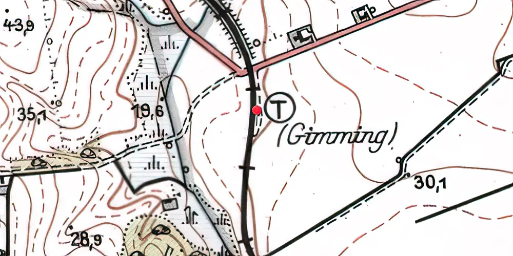 Historisk kort over Gimming Trinbræt med Sidespor Historisk kort over Gimming Trinbræt med Sidespor