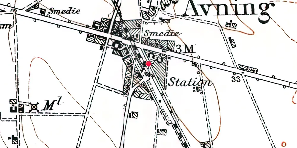 Historisk kort over Auning Station Historisk kort over Auning Station