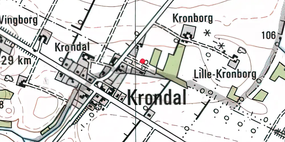 Historisk kort over Krondal Billetsalgssted med Sidespor Historisk kort over Krondal Billetsalgssted med Sidespor