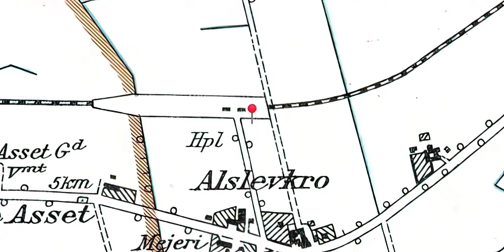 Historisk kort over Alslev Kro Billetsalgssted med Sidespor Historisk kort over Alslev Kro Billetsalgssted med Sidespor