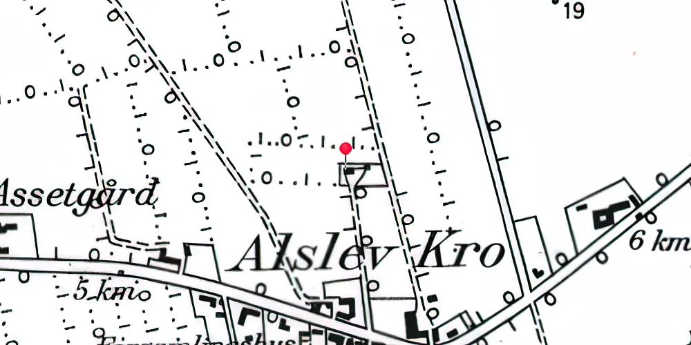 Historisk kort over Alslev Kro Billetsalgssted med Sidespor Historisk kort over Alslev Kro Billetsalgssted med Sidespor
