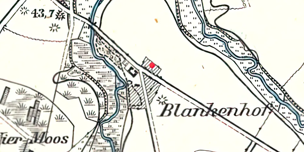 Historisk kort over Blankenhof Holdeplads med sidespor Historisk kort over Blankenhof Holdeplads med sidespor