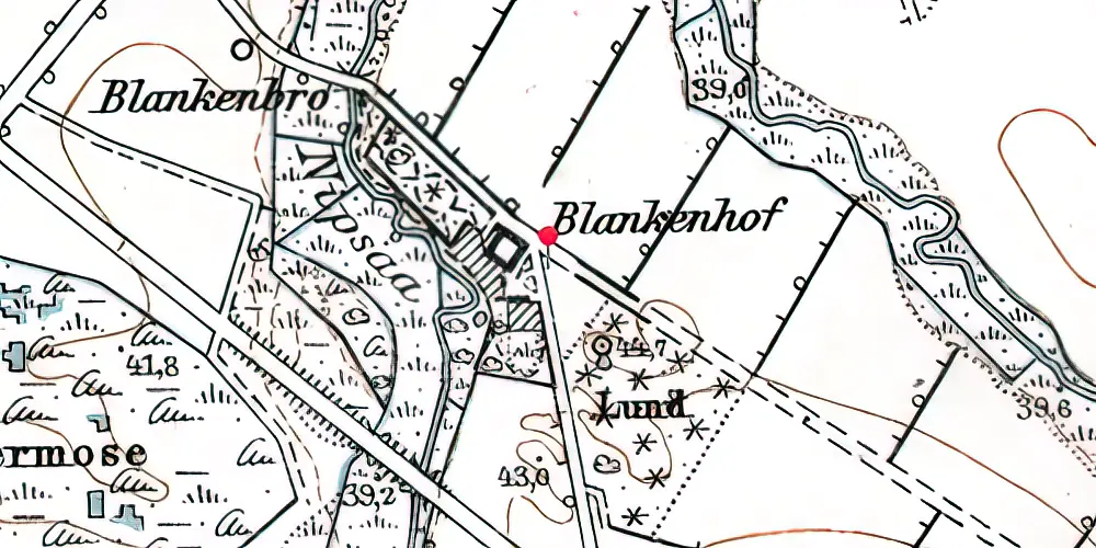 Historisk kort over Blankenhof Holdeplads med sidespor Historisk kort over Blankenhof Holdeplads med sidespor