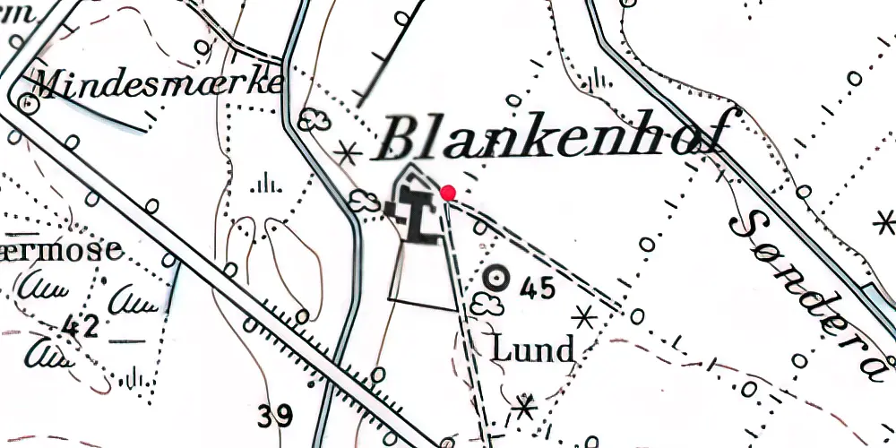 Historisk kort over Blankenhof Holdeplads med sidespor Historisk kort over Blankenhof Holdeplads med sidespor