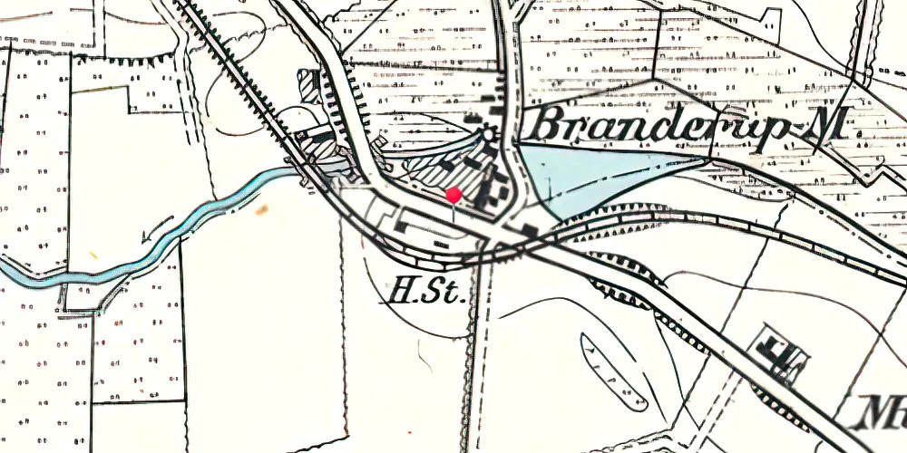 Historisk kort over Branderup Mølle Holdeplads med sidespor Historisk kort over Branderup Mølle Holdeplads med sidespor