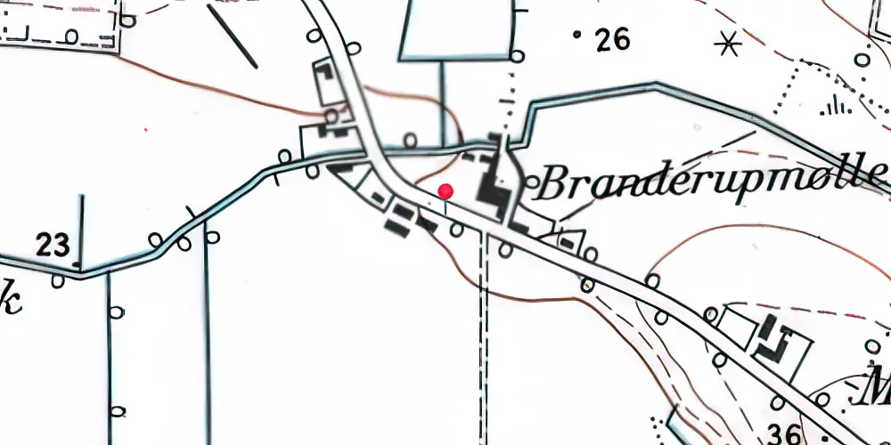 Historisk kort over Branderup Mølle Holdeplads med sidespor Historisk kort over Branderup Mølle Holdeplads med sidespor