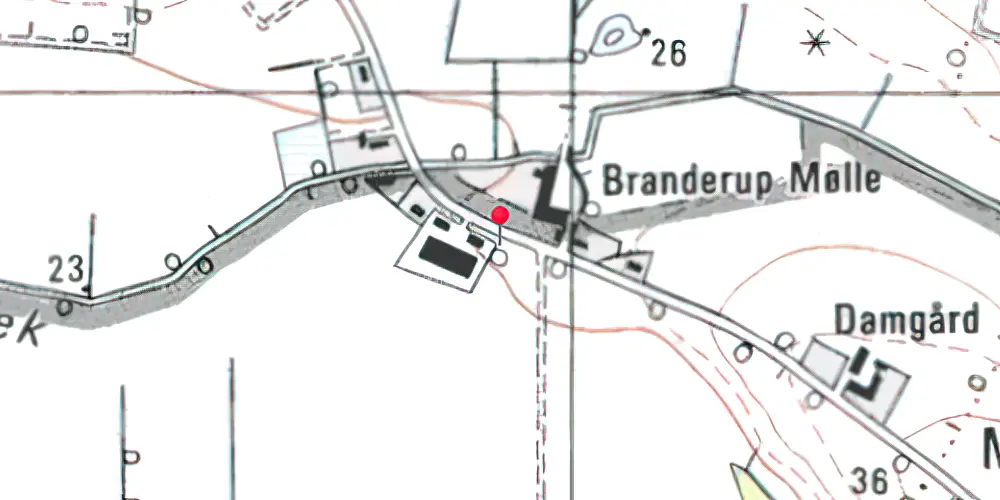 Historisk kort over Branderup Mølle Holdeplads med sidespor Historisk kort over Branderup Mølle Holdeplads med sidespor