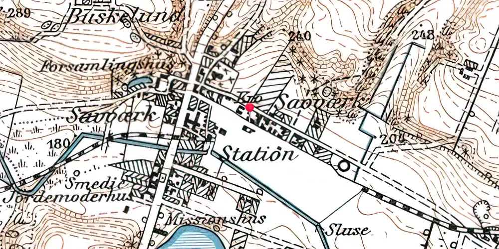 Historisk kort over Bryrup (smalspor) Station