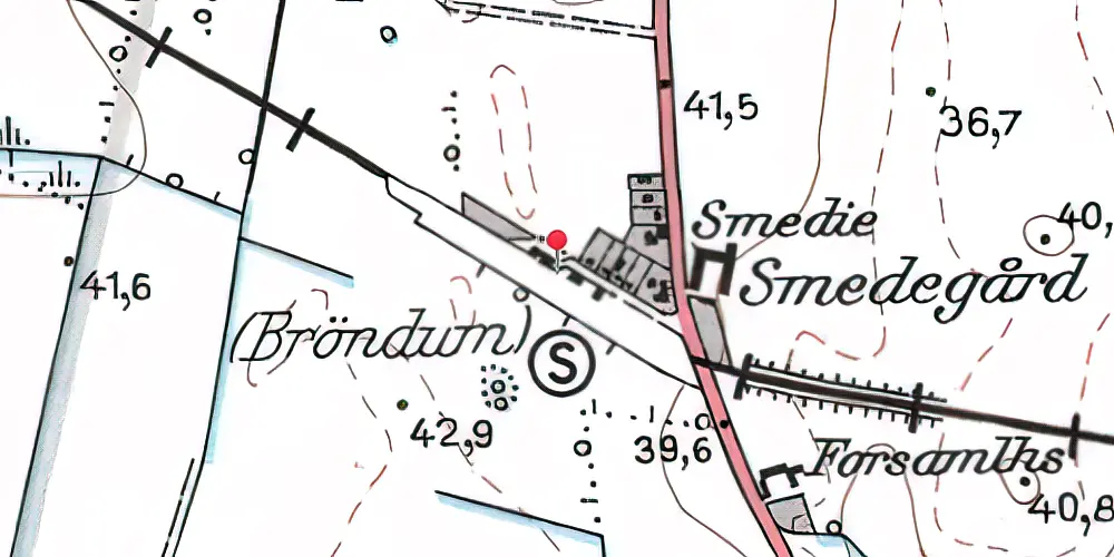 Historisk kort over Brøndum Station