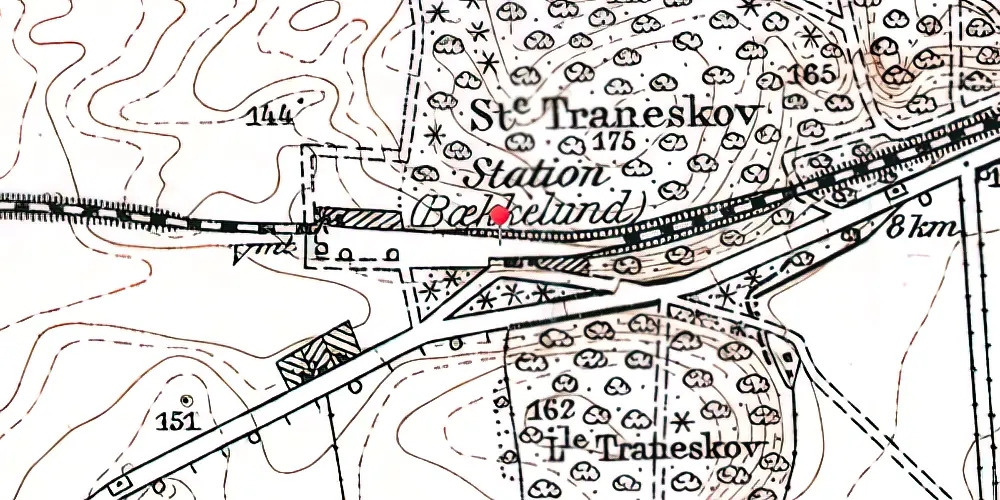 Historisk kort over Bækkelund Trinbræt