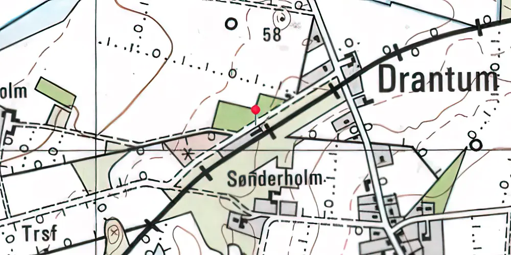 Historisk kort over Drantum Billetsalgssted med Sidespor Historisk kort over Drantum Billetsalgssted med Sidespor