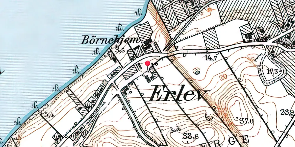 Historisk kort over Erlev Trinbræt med Sidespor Historisk kort over Erlev Trinbræt med Sidespor