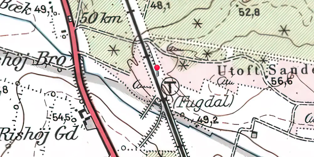 Historisk kort over Fugdal Trinbræt med Sidespor Historisk kort over Fugdal Trinbræt med Sidespor