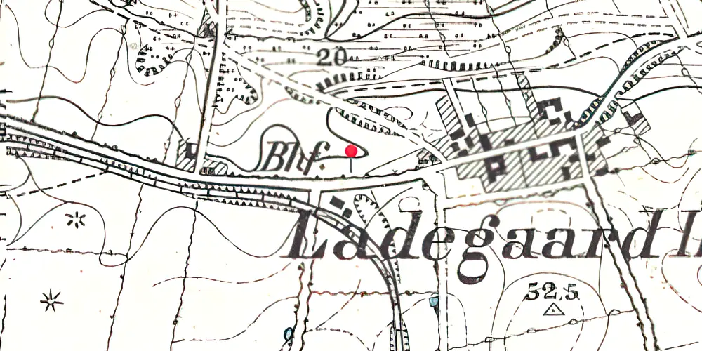 Historisk kort over Gammel Ladegård Station Historisk kort over Gammel Ladegård Station