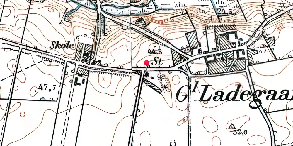 Historisk kort over Gammel Ladegård Station Historisk kort over Gammel Ladegård Station