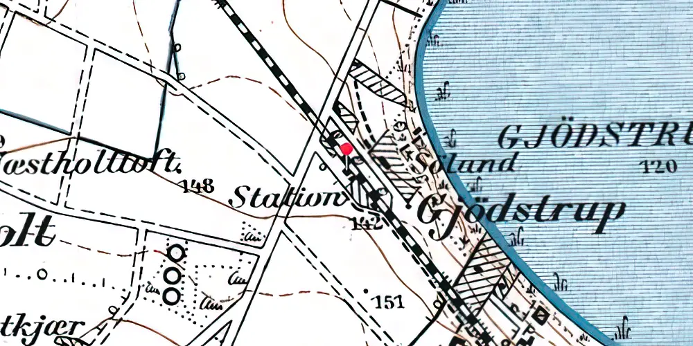 Historisk kort over Gødstrup Station [1904-1969]