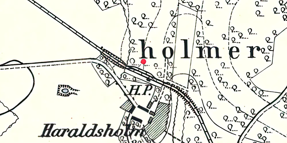 Historisk kort over Haraldsholm Holdeplads med sidespor Historisk kort over Haraldsholm Holdeplads med sidespor