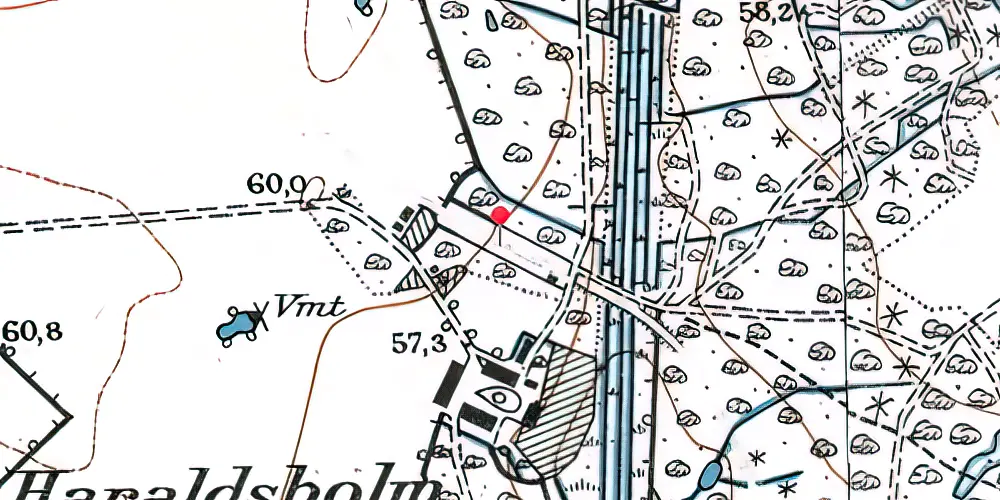 Historisk kort over Haraldsholm Holdeplads med sidespor Historisk kort over Haraldsholm Holdeplads med sidespor