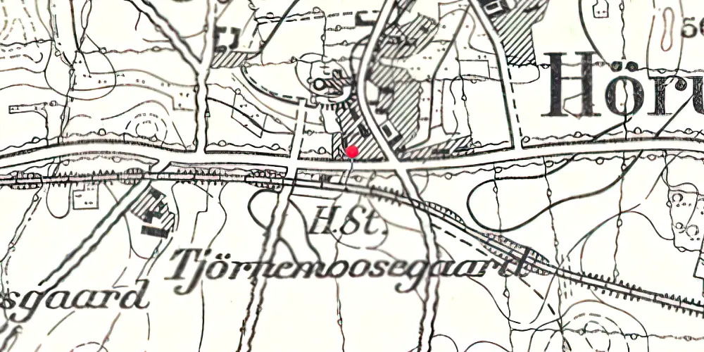 Historisk kort over Kirke-Hørup Trinbræt med Sidespor Historisk kort over Kirke-Hørup Trinbræt med Sidespor