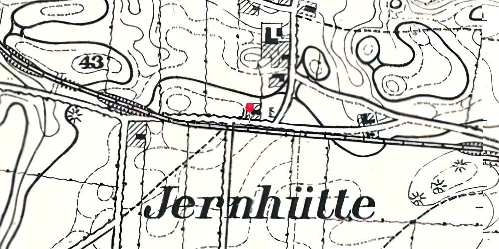Historisk kort over Jernhyt Trinbræt med Sidespor Historisk kort over Jernhyt Trinbræt med Sidespor