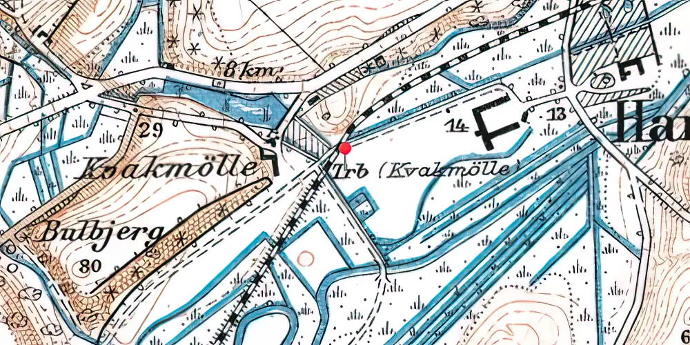 Historisk kort over Kvak Mølle Trinbræt