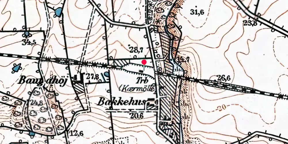 Historisk kort over Kær Mølle Trinbræt med Sidespor