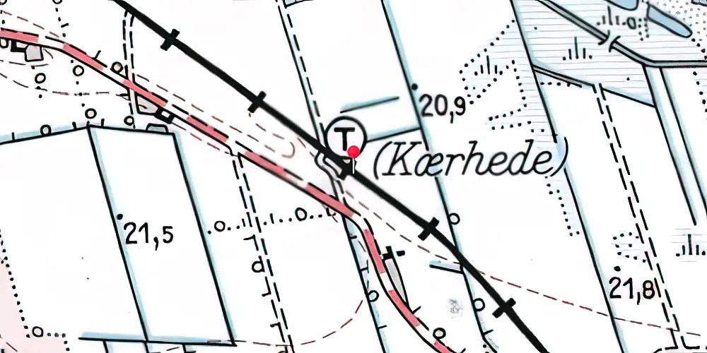 Historisk kort over Kærhede Trinbræt med Sidespor Historisk kort over Kærhede Trinbræt med Sidespor