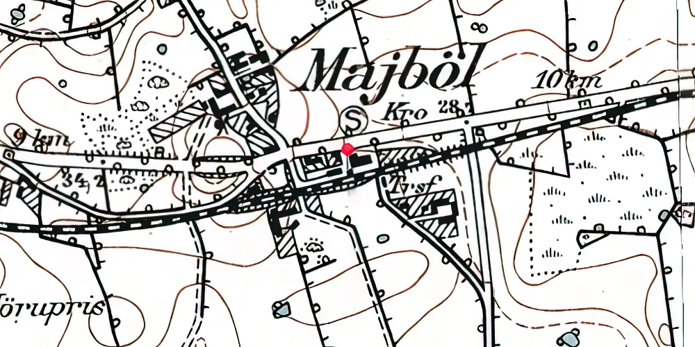 Historisk kort over Majbøl Trinbræt med Sidespor Historisk kort over Majbøl Trinbræt med Sidespor