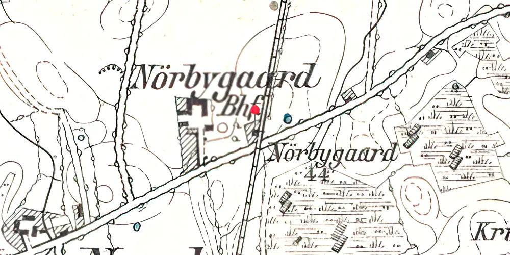 Historisk kort over Nørbygård Trinbræt med Sidespor Historisk kort over Nørbygård Trinbræt med Sidespor
