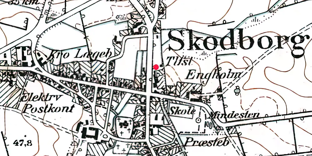 Historisk kort over Skodborg Amtsbanegård