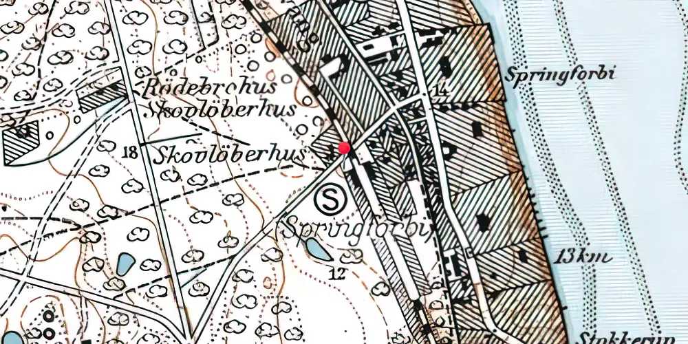 Historisk kort over Springforbi Billetsalgssted Historisk kort over Springforbi Billetsalgssted