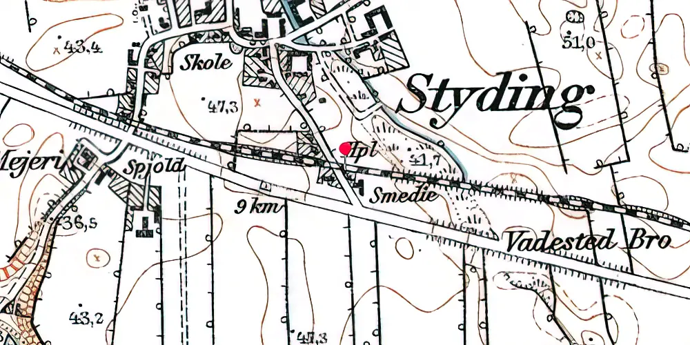 Historisk kort over Styding Trinbræt Historisk kort over Styding Trinbræt